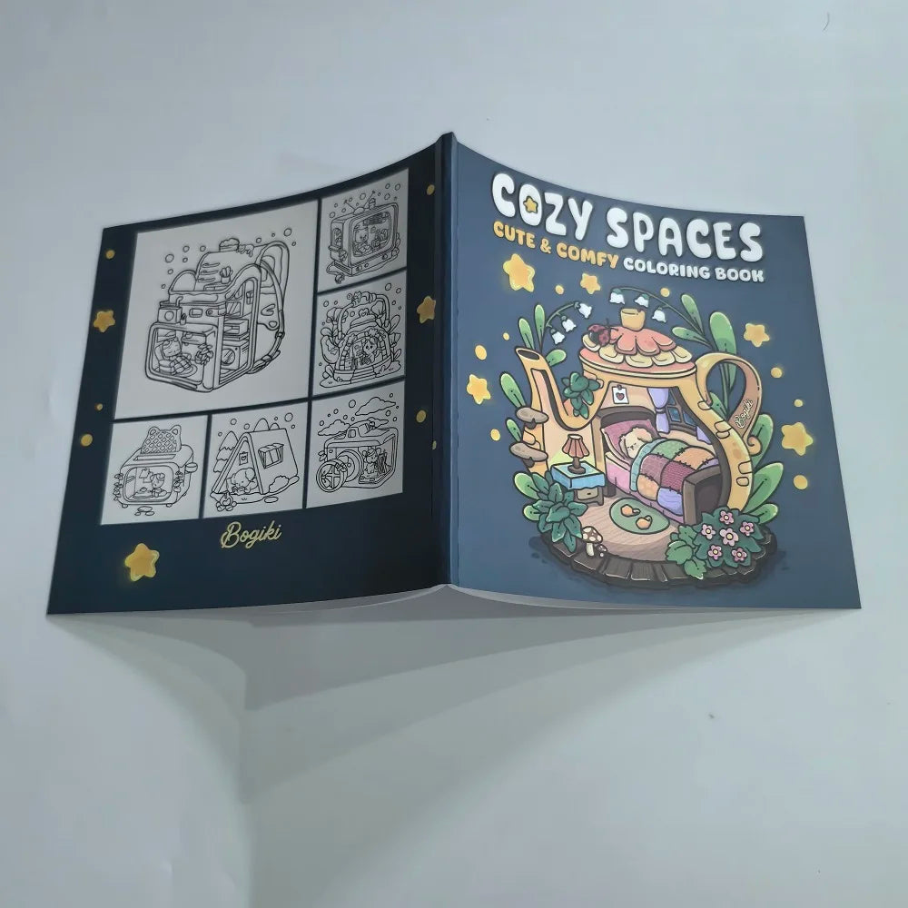 Cozy Spaces: Coloring Books for Adults and Teens Calming Scenes with Cute Animal Characters Help Relieve Stress