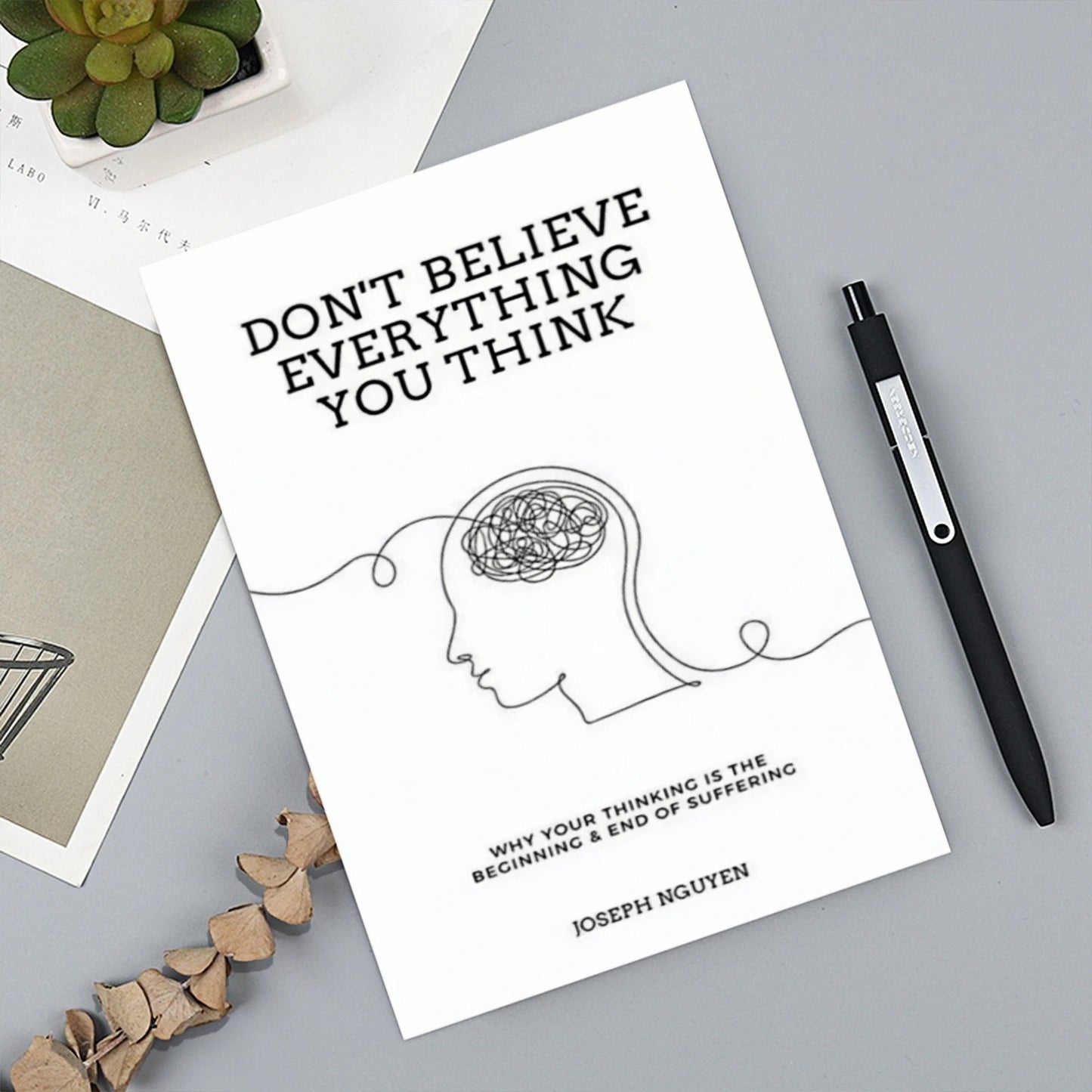Mind Awareness Hardcover Notebook Minimal Line Art Brain Design Journal Mental Growth Self Reflection Writing Notebook