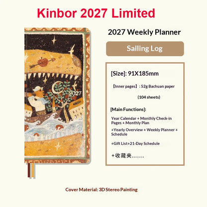Kinbor Undated Weekly Planner Notebook, 2 Pages Per Week Illustrated Hardcover Journal with To-Do List, Portable Student Plan