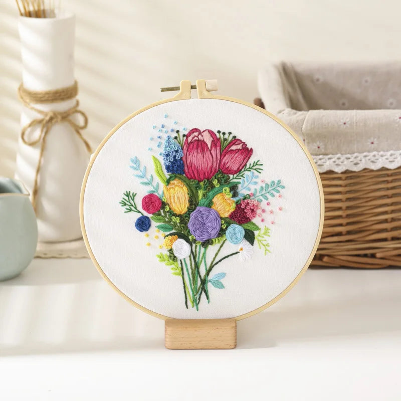 Embroidery Kit: Beginner Cross Stitch Flower Set