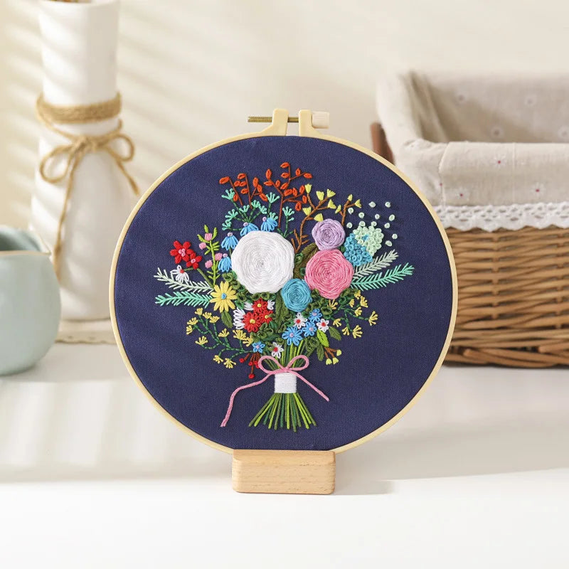 Embroidery Kit: Beginner Cross Stitch Flower Set