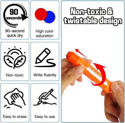 Oil Pastels: Neon Tempera Paint Sticks - No Mess, Quick Dry, Washable Fun