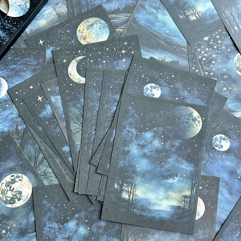 Lunar Starry Sky Scrapbooking Paper - 30 Sheets Retro Design