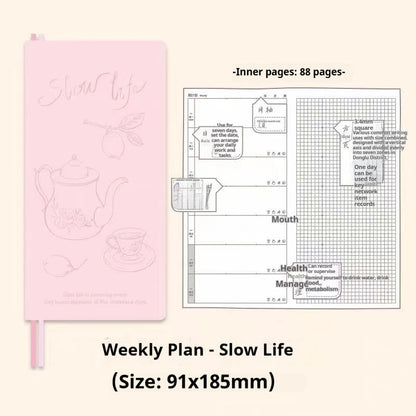 Kinbor Undated Weekly Planner Notebook, 2 Pages Per Week Illustrated Hardcover Journal with To-Do List, Portable Student Plan