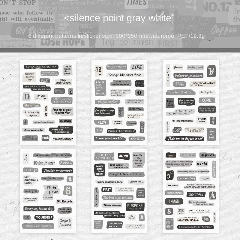 JIANWU Vintage Text PET Stickers - DIY Journal Stationery