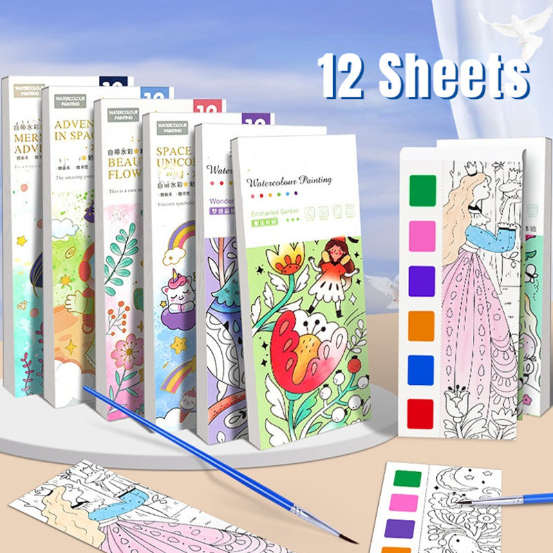 Watercolor Painting Book with Brush - Portable Art Fun