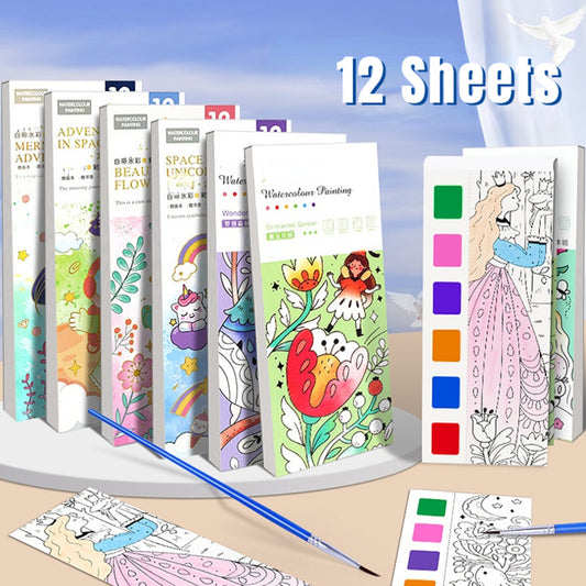 Watercolor Painting Book with Brush - Portable Art Fun
