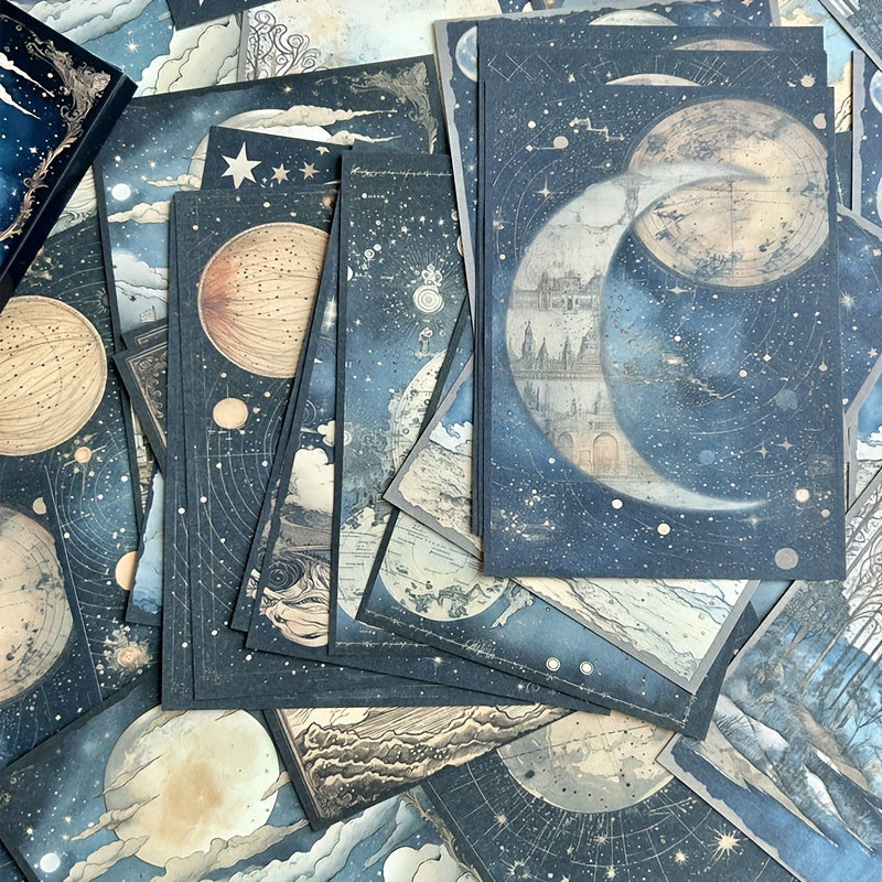 Lunar Starry Sky Scrapbooking Paper - 30 Sheets Retro Design