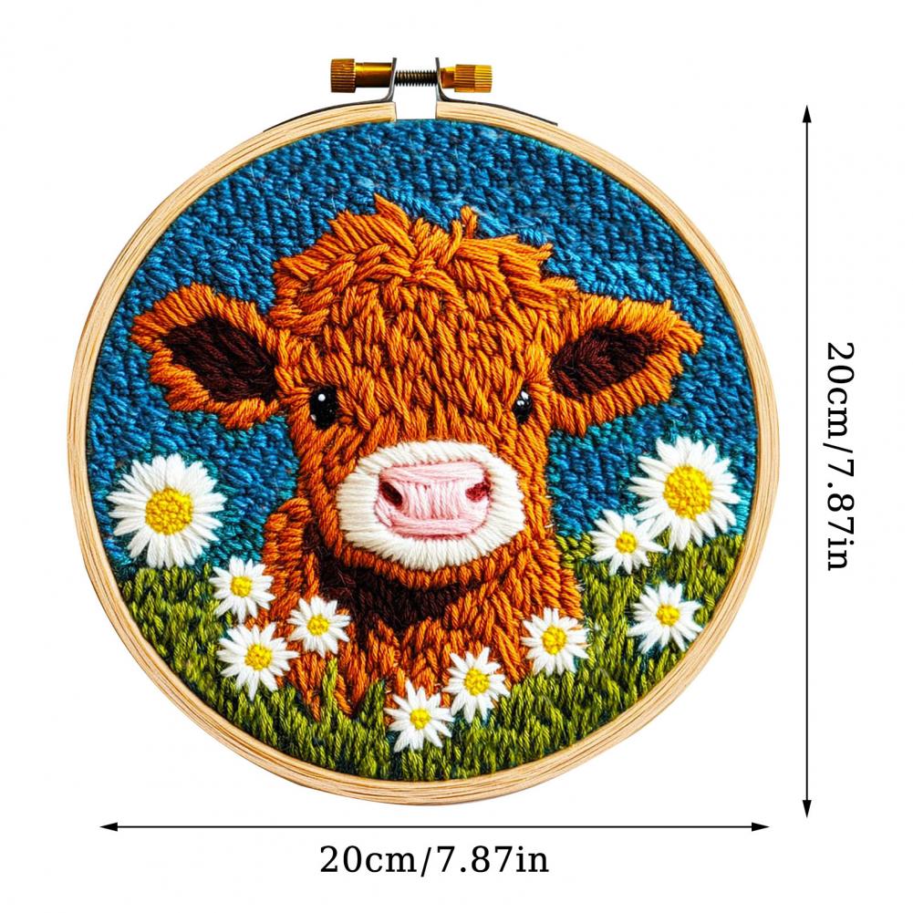Embroidery Kit Punch Needle - DIY Highland Cow Craft Gift