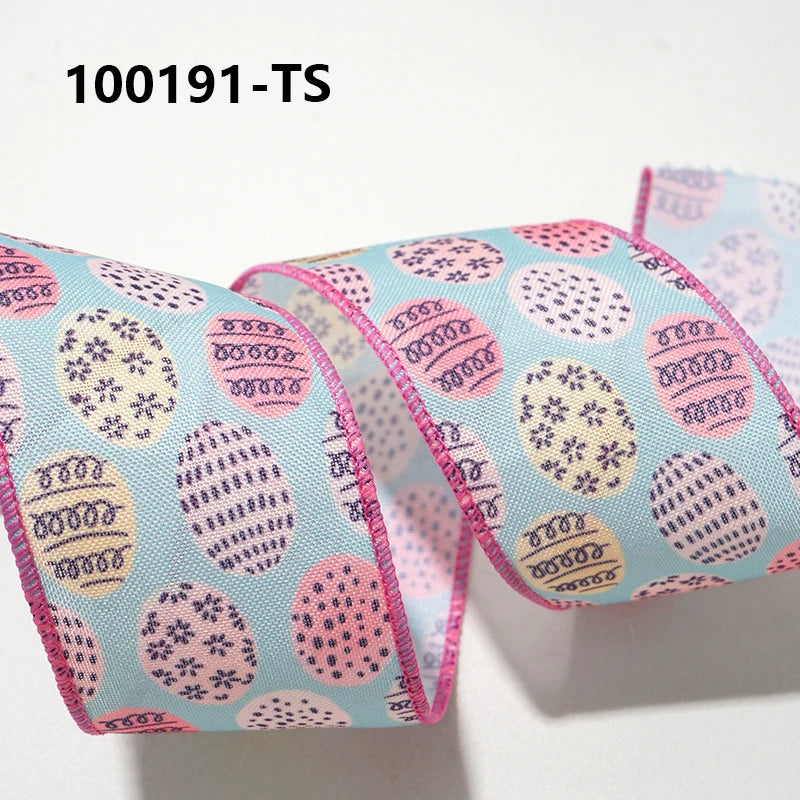 Easter Wired Edge Ribbon 63mm - 5 Yards for DIY Crafts