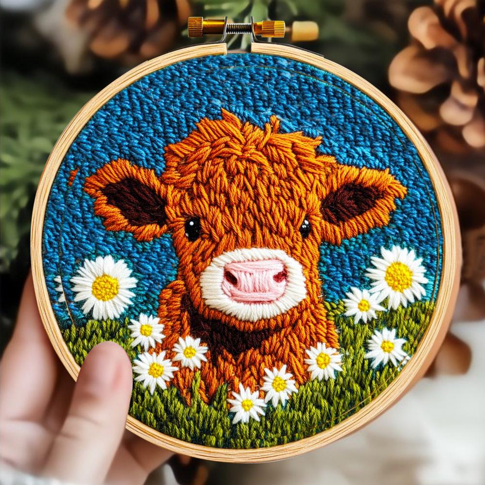 Embroidery Kit Punch Needle - DIY Highland Cow Craft Gift