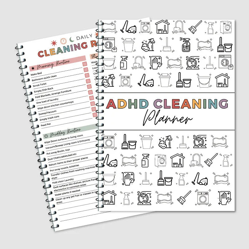 ADHD Cleaning Planner Book Bundle – Includes Home Cleaning Schedule, Weekly, Monthly, Year-Round Cleanliness Tips, Family Chore Chart