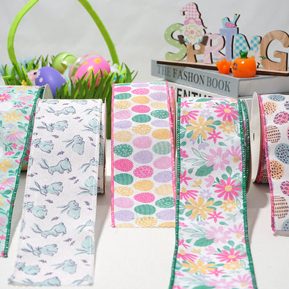 Easter Wired Edge Ribbon 63mm - 5 Yards for DIY Crafts