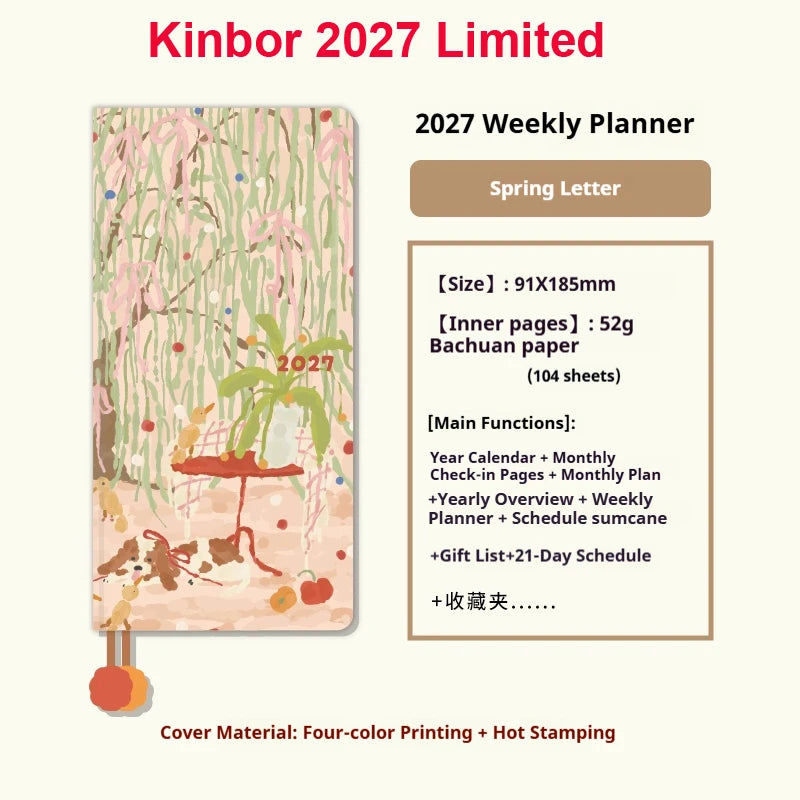 Kinbor Undated Weekly Planner Notebook, 2 Pages Per Week Illustrated Hardcover Journal with To-Do List, Portable Student Plan