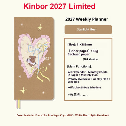 Kinbor Undated Weekly Planner Notebook, 2 Pages Per Week Illustrated Hardcover Journal with To-Do List, Portable Student Plan
