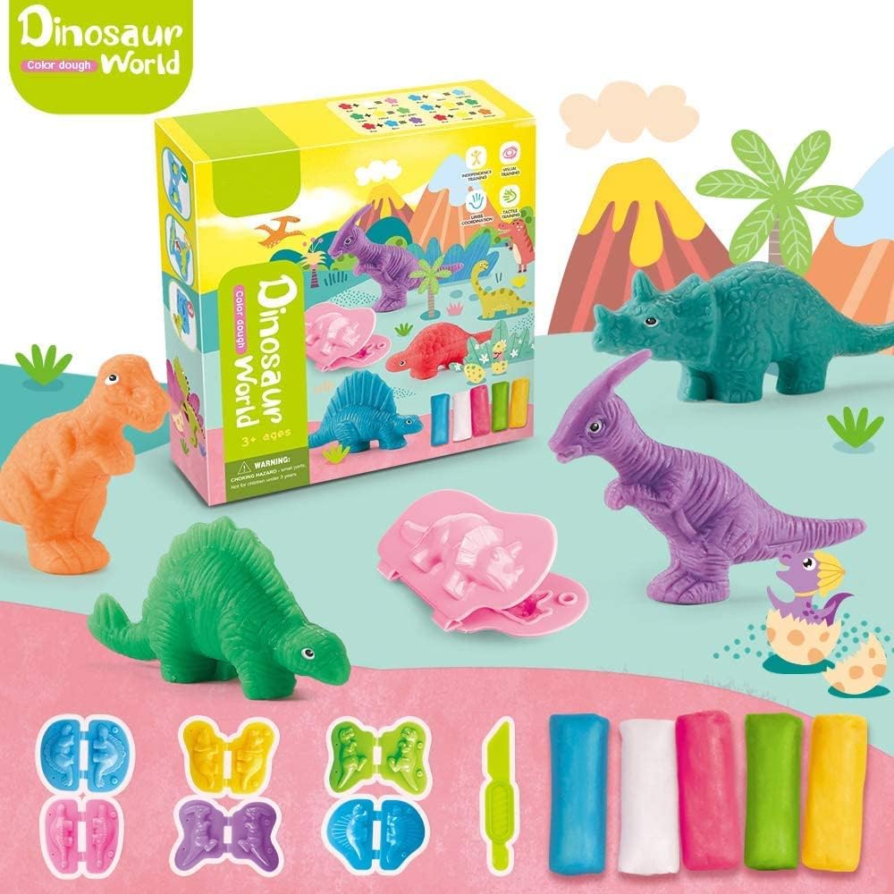 Playdough Dinosaur Set - Air Dry Clay & Molds for Kids