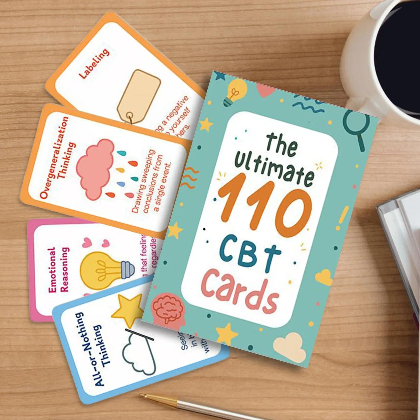 110pcs/set Cognitive Behavioral Therapy Cards CBT Flashcards Mindfulness Tools for Anxiety & Stress Relief, Adults Teens Therapy