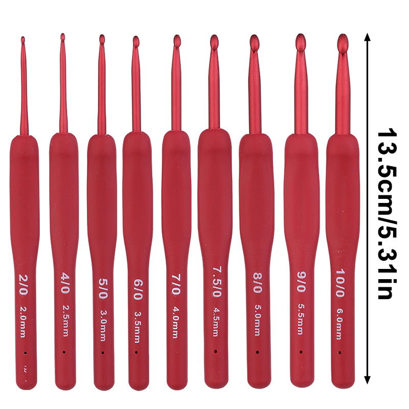Crochet Hook: Ergonomic Red Crochet Hooks - 9PCS for Arthritic Hands