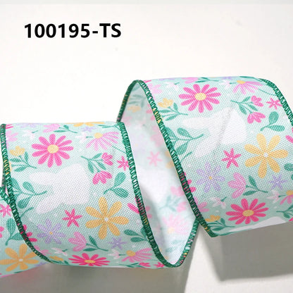 Easter Wired Edge Ribbon 63mm - 5 Yards for DIY Crafts