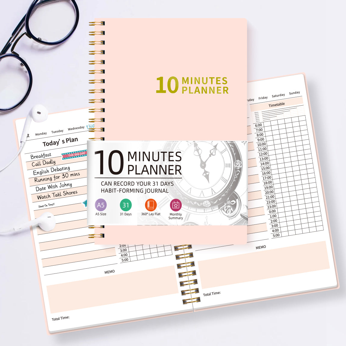 A5 Daily Planner Book: Time Blocking & Habit Tracker