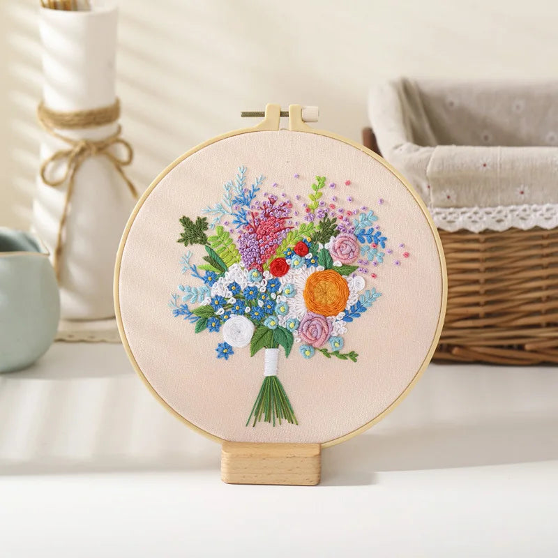 Embroidery Kit: Beginner Cross Stitch Flower Set