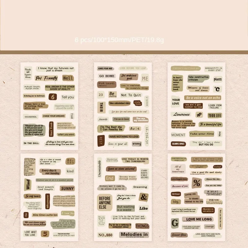 JIANWU Vintage Text PET Stickers - DIY Journal Stationery