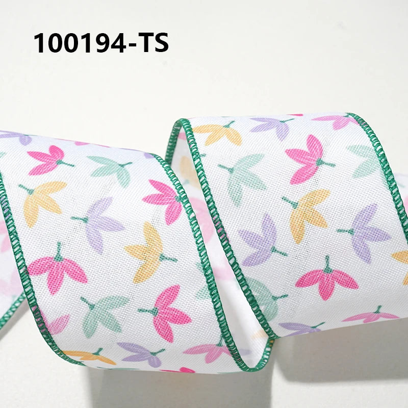 Easter Wired Edge Ribbon 63mm - 5 Yards for DIY Crafts