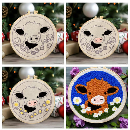 Embroidery Kit Punch Needle - DIY Highland Cow Craft Gift
