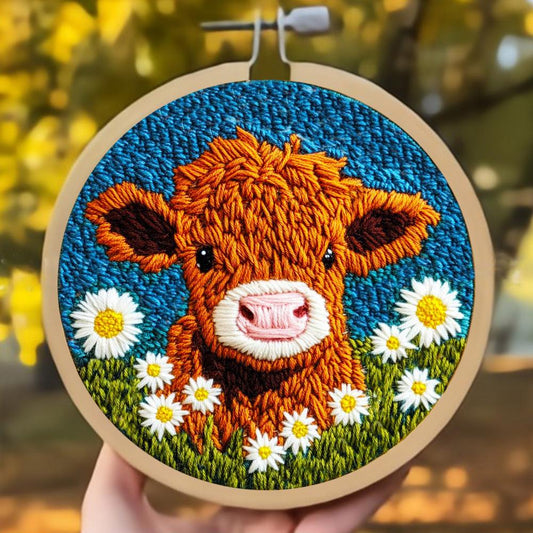 Embroidery Kit Punch Needle - DIY Highland Cow Craft Gift