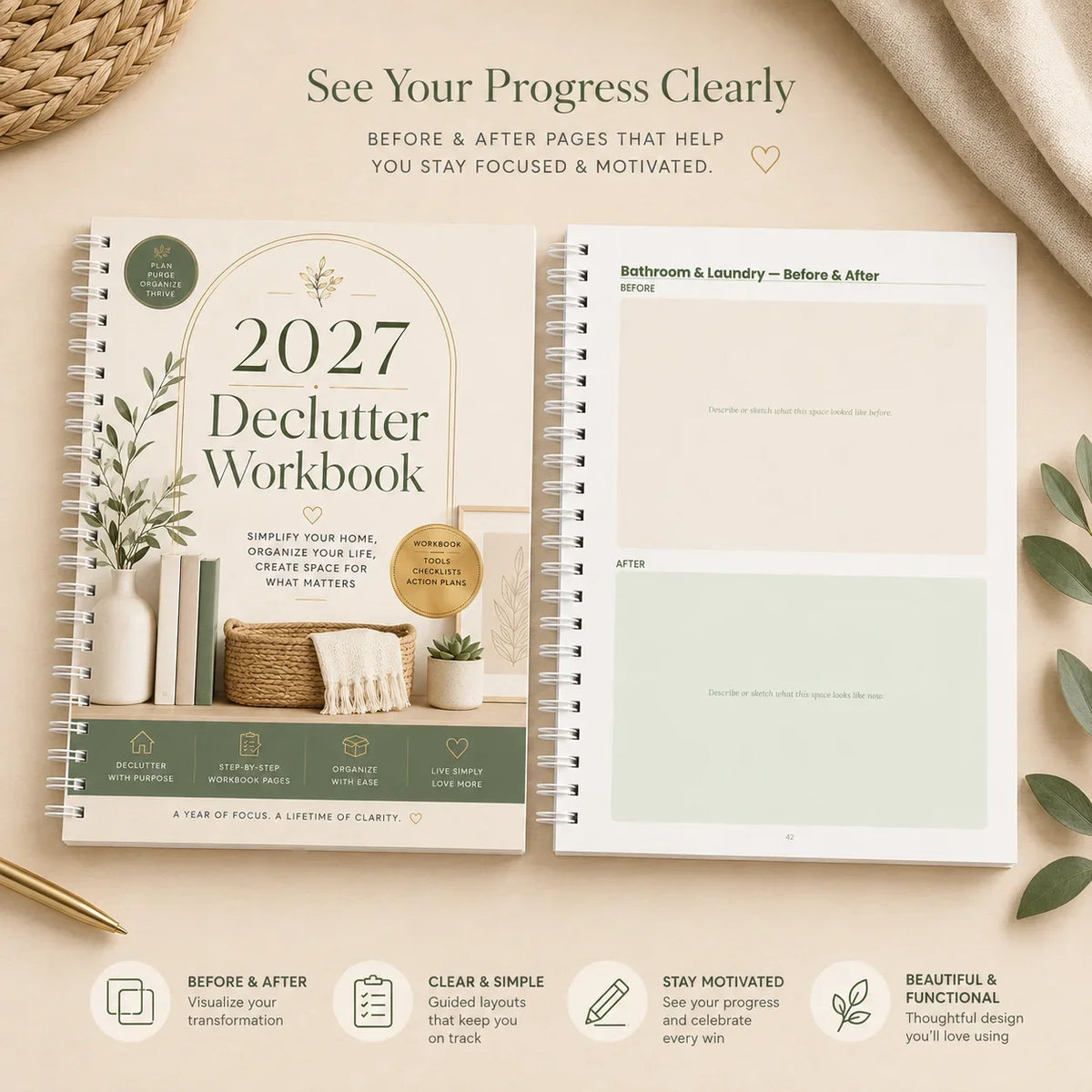 54 Pages Declutter Workbook Planner Journal Ultimate Guide to Organize Home, Clear Chaos, Declutter Room, Cleaning Goals
