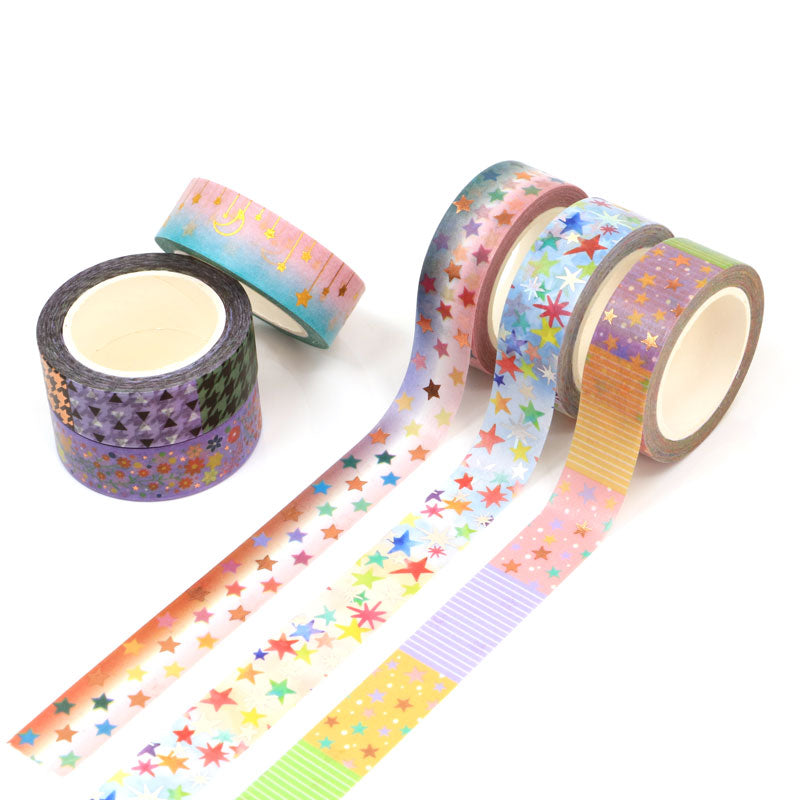 Silver Foil Rainbow Stars Washi Tape - 10M for Scrapbooking