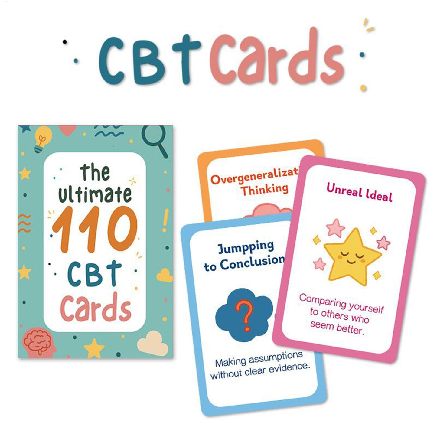110pcs/set Cognitive Behavioral Therapy Cards CBT Flashcards Mindfulness Tools for Anxiety & Stress Relief, Adults Teens Therapy