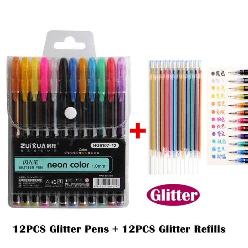 Gel Pens: Metallic Glitter Gel Pens 12/24Pcs for Art & Journals