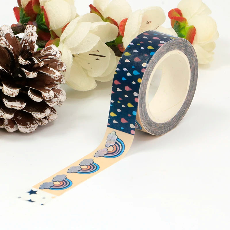 Silver Foil Rainbow Stars Washi Tape - 10M for Scrapbooking