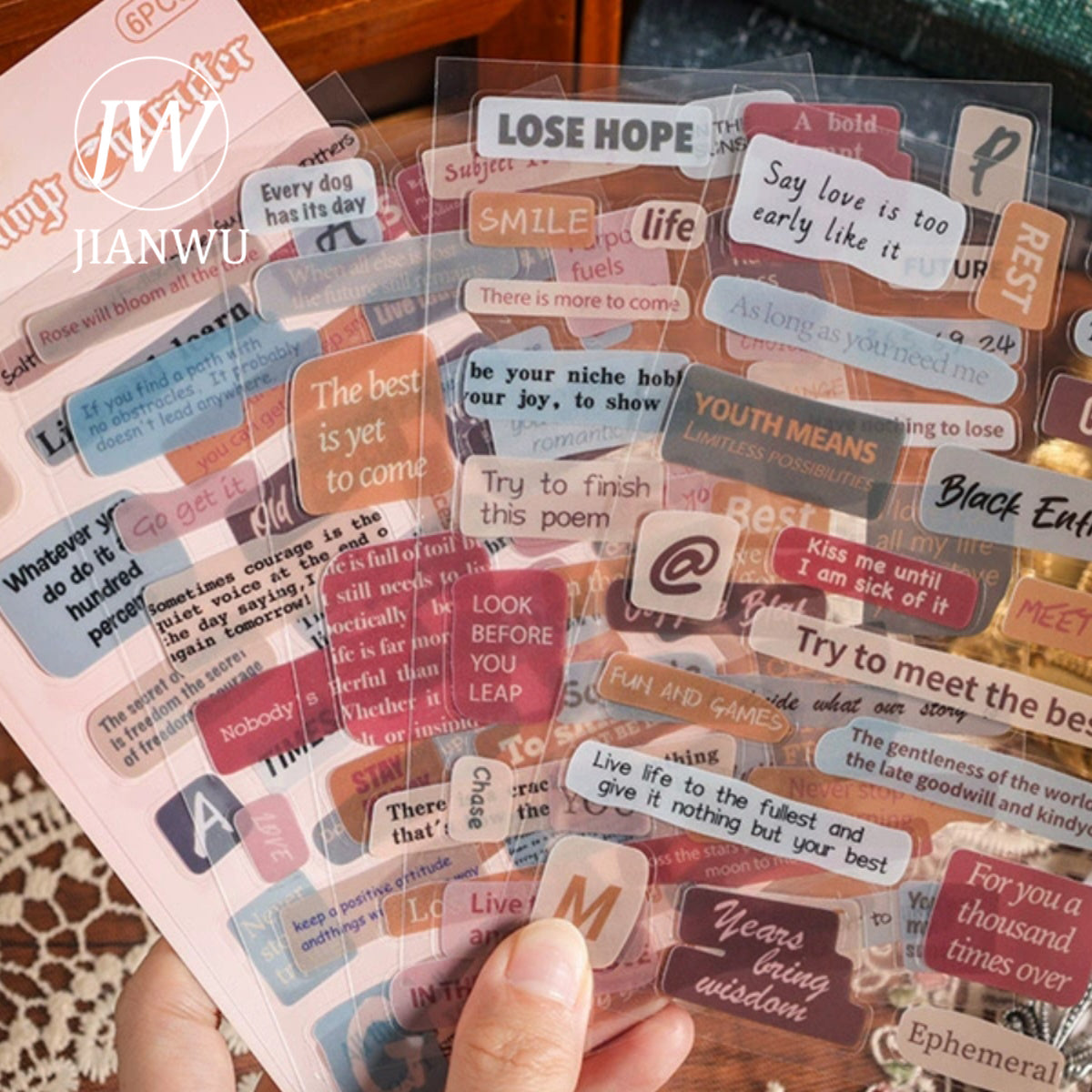 JIANWU Vintage Text PET Stickers - DIY Journal Stationery