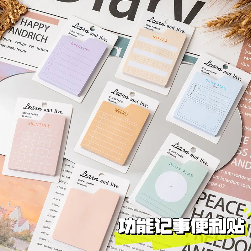 60 Pages Memo Pad Self-adhesive Mini List Note Paper Dual Daily Scheduler Planner Yearly Office Plan