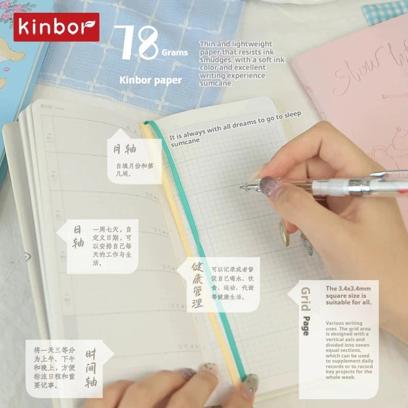Kinbor Undated Weekly Planner Notebook, 2 Pages Per Week Illustrated Hardcover Journal with To-Do List, Portable Student Plan