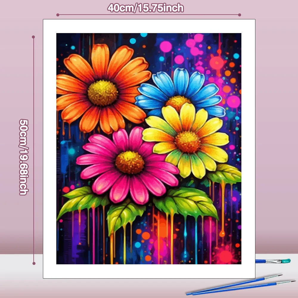 Huacan Oil Paint By Numbers Flower DIY Painting By Numbers New Collection Decorative Paintings