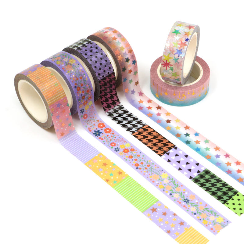 Silver Foil Rainbow Stars Washi Tape - 10M for Scrapbooking