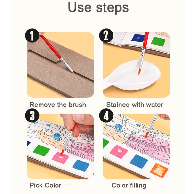 Watercolor Painting Book with Brush - Portable Art Fun