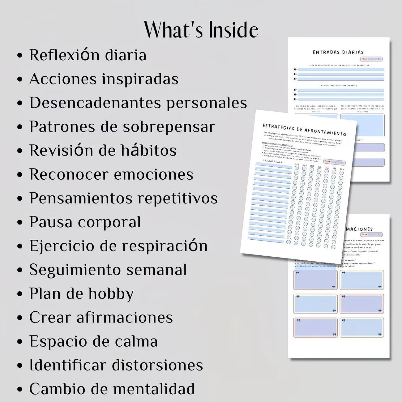 ORDENA TU MENTE Guided Reflection Journal in Spanish - Mental Health Workbook with Stress Relief Mindfulness Exercises for Self