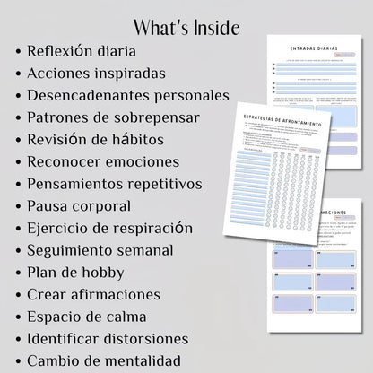 ORDENA TU MENTE Guided Reflection Journal in Spanish - Mental Health Workbook with Stress Relief Mindfulness Exercises for Self