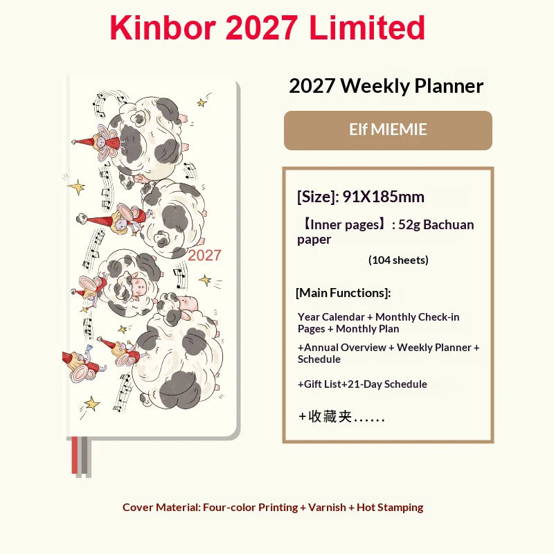 Kinbor Undated Weekly Planner Notebook, 2 Pages Per Week Illustrated Hardcover Journal with To-Do List, Portable Student Plan