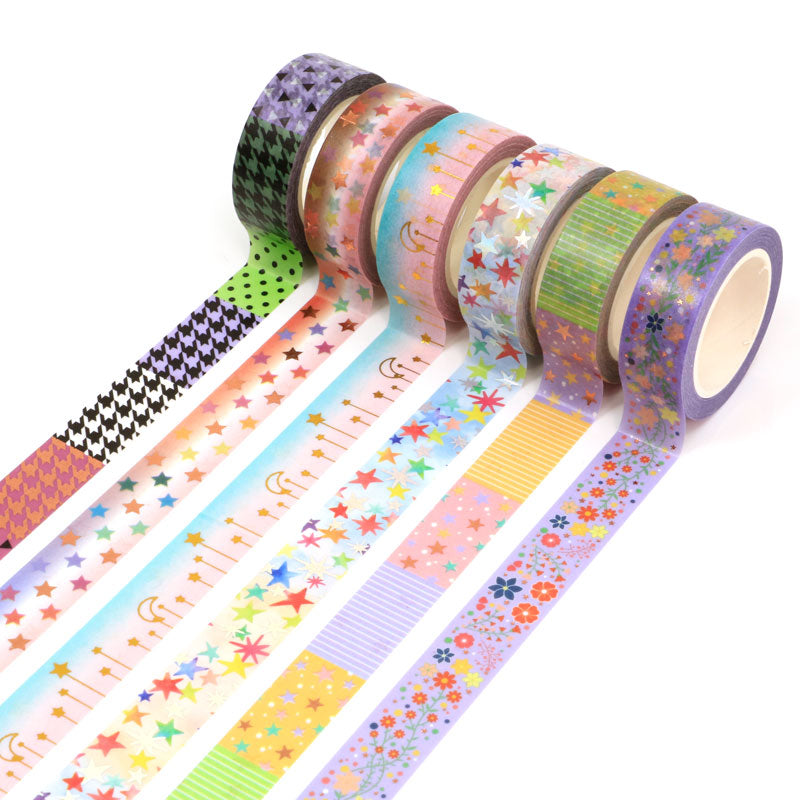 Silver Foil Rainbow Stars Washi Tape - 10M for Scrapbooking