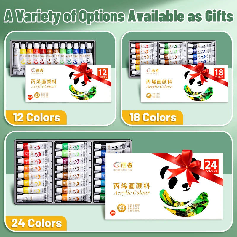 Acrylic Paint Set 12/18/24 Colors - Water-Proof Rich Pigments