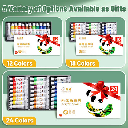 Acrylic Paint Set 12/18/24 Colors - Water-Proof Rich Pigments