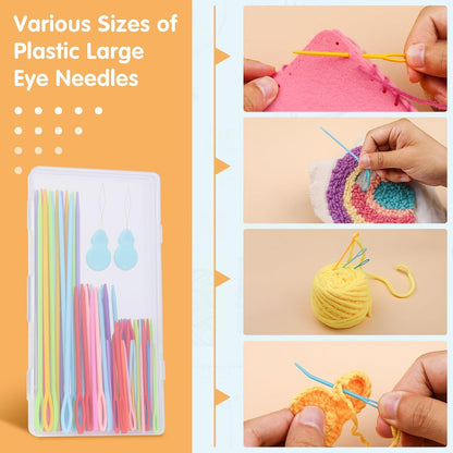 Plastic Needles Set 67 PCS - 5 Sizes for Knitting & Crochet