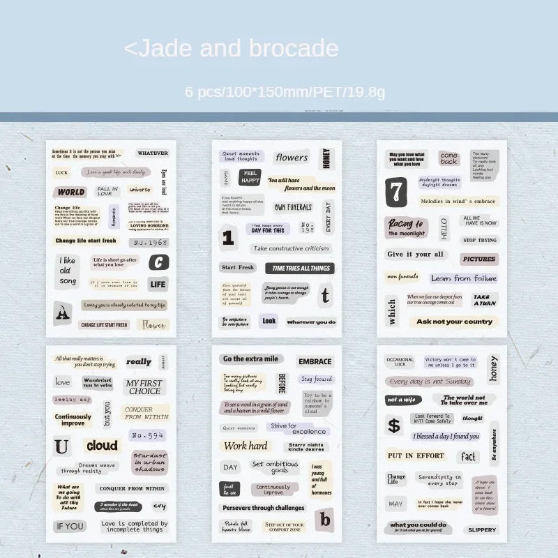 JIANWU Vintage Text PET Stickers - DIY Journal Stationery