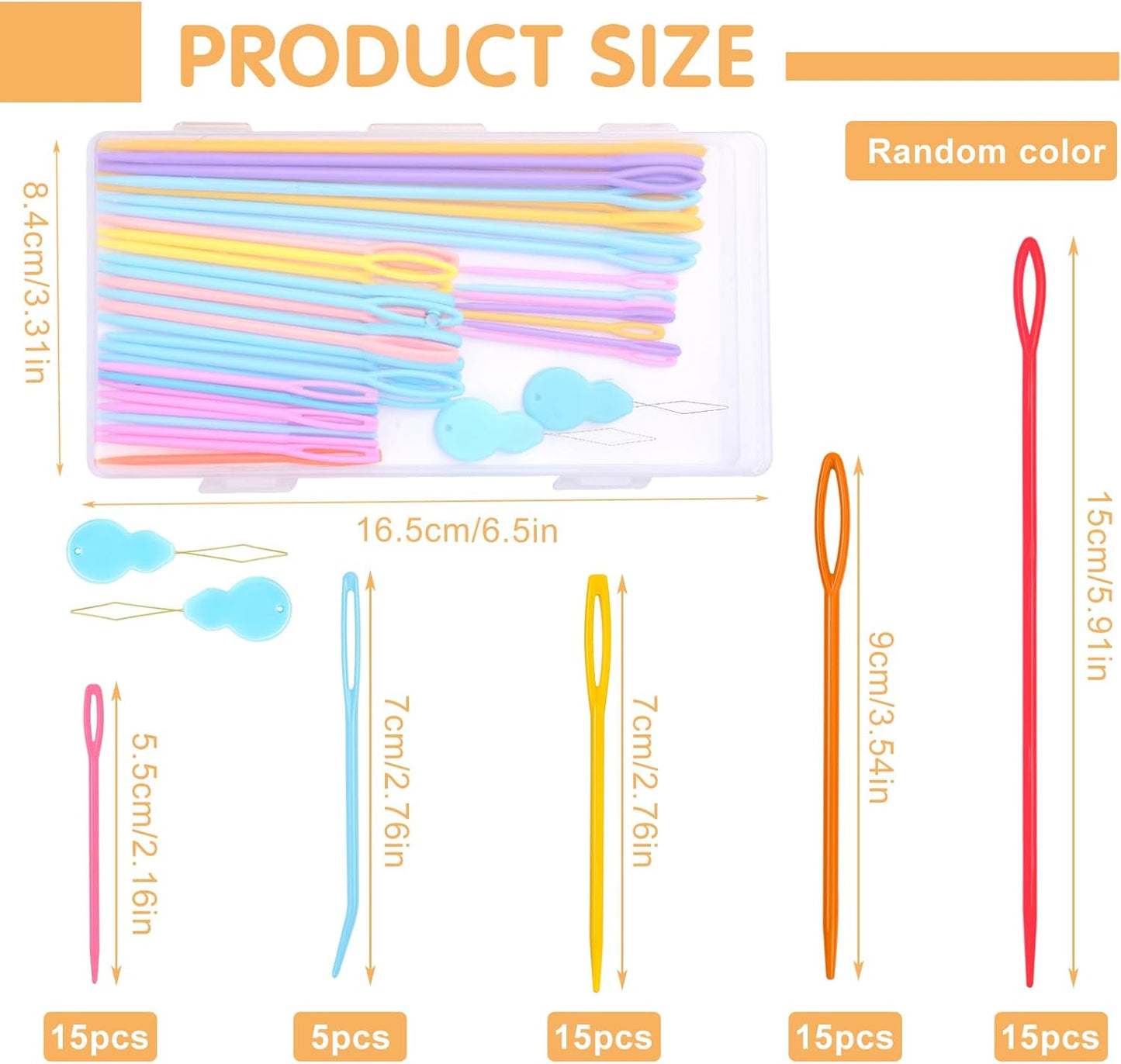 Plastic Needles Set 67 PCS - 5 Sizes for Knitting & Crochet