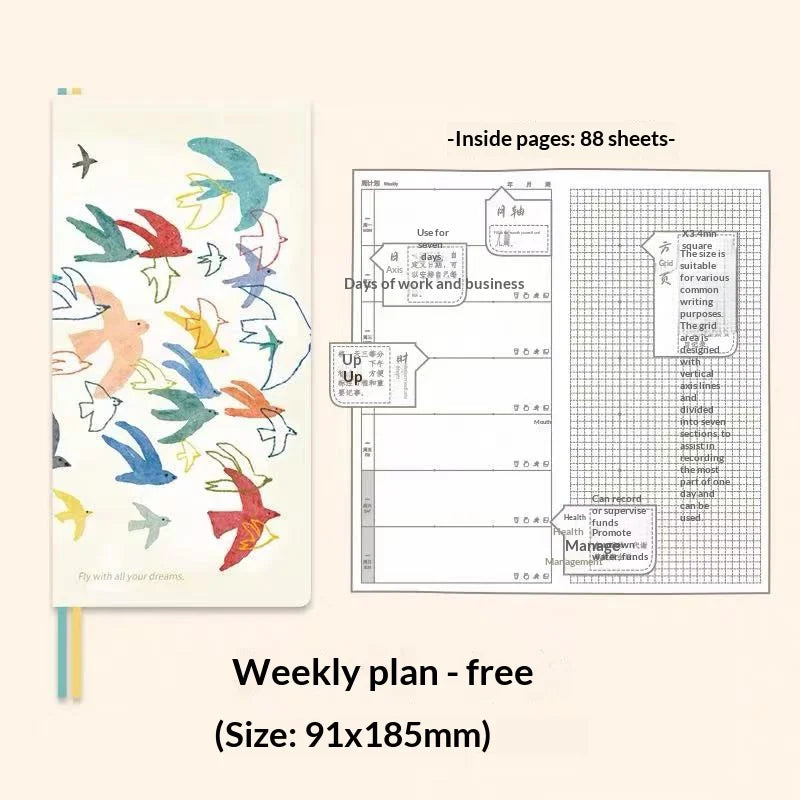 Kinbor Undated Weekly Planner Notebook, 2 Pages Per Week Illustrated Hardcover Journal with To-Do List, Portable Student Plan